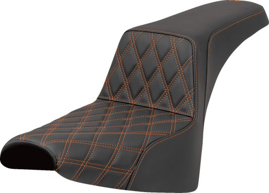 SADDLEMEN Step-Up Seat - Front Lattice Stitch - Orange Stitch - Softail '18-'25