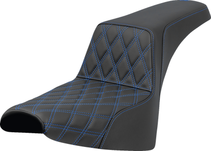 SADDLEMEN Step-Up Seat - Front Lattice Stitch - Blue Stitch - Softail '18-'25