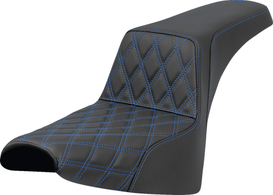 SADDLEMEN Step-Up Seat - Front Lattice Stitch - Blue Stitch - Softail '18-'25