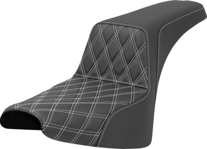 SADDLEMEN Step-Up Seat - Front Lattice Stitch - White Stitch - Softail '18-'25