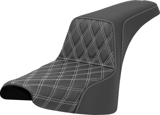 SADDLEMEN Step-Up Seat - Front Lattice Stitch - White Stitch - Softail '18-'25