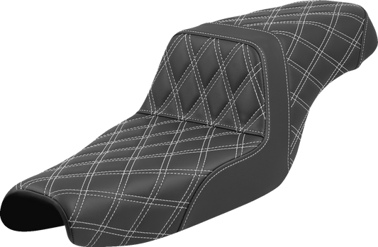 SADDLEMEN Step-Up Seat - Lattice Stitch - White Stitch - Sportster '04-'22