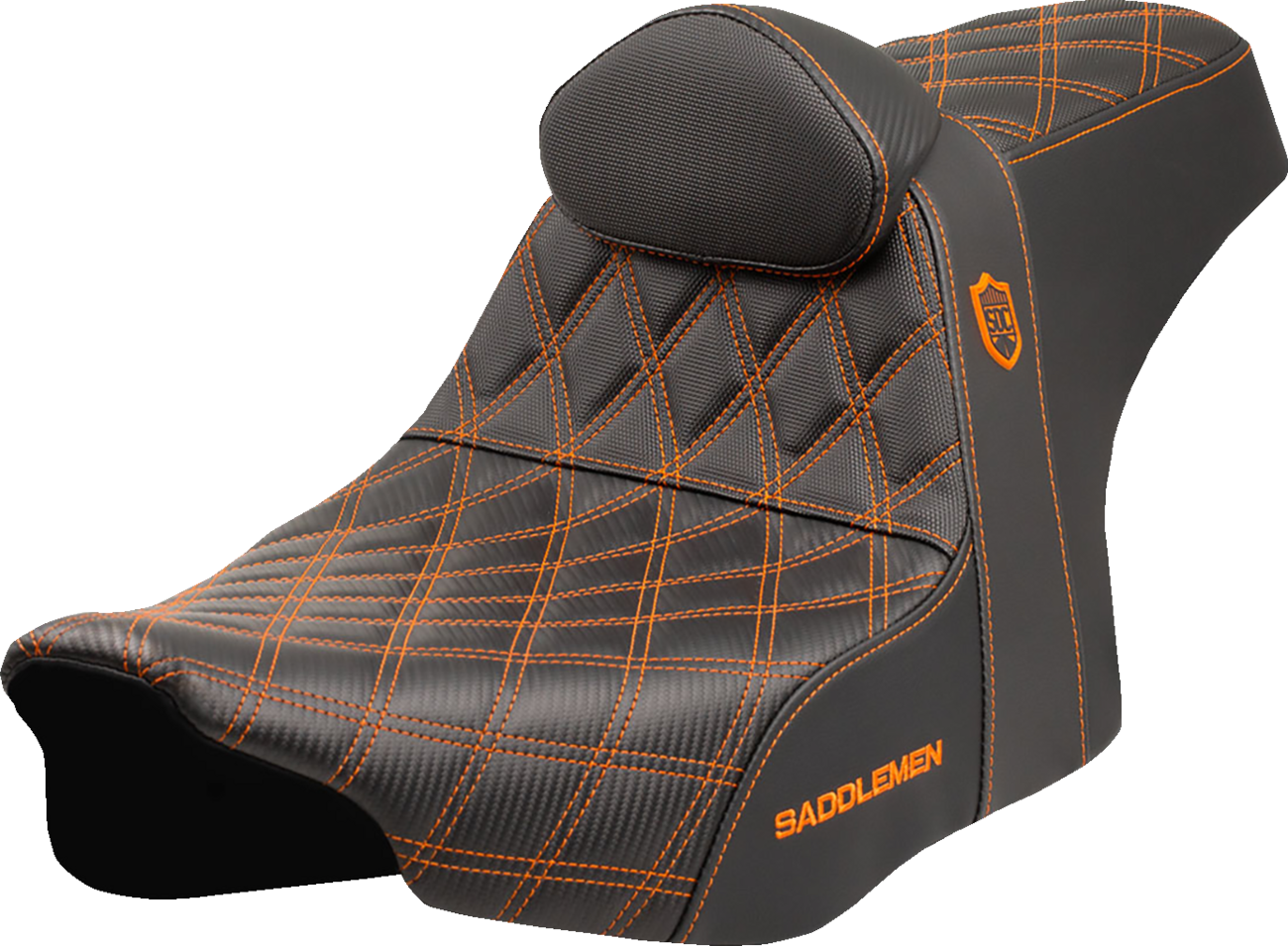 SADDLEMEN Pro Series SDC Performance Grip Seat - Orange Stitching - w/ Backrest - Touring '23.5-'24