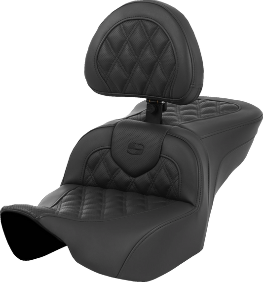 SADDLEMEN Heated Roadsofa™ Seat - Lattice Stitch - w/ Backrest - Touring '23.5-'24