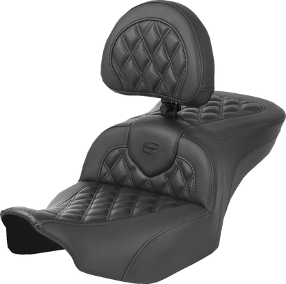 SADDLEMEN Heated Roadsofa™ Seat - Carbon Fiber - Lattice Stitch - w/ Backrest - Touring '23.5-'24