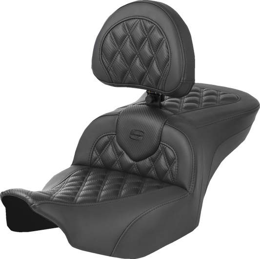 SADDLEMEN Heated Roadsofa™ Seat - Carbon Fiber - Lattice Stitch - w/ Backrest - Touring '23.5-'24