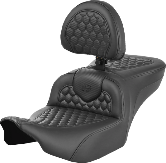 SADDLEMEN Heated RoadSofa™ Seat - Honeycomb Stitch - w/ Backrest - Touring '23.5-'24