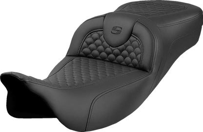 SADDLEMEN Roadsofa™ Extended Reach Seat - Dragon Scale Stitch - Black Stitch - w/o Backrest - Touring '08-'24