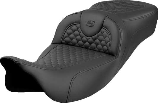SADDLEMEN Roadsofa™ Extended Reach Seat - Dragon Scale Stitch - Black Stitch - w/o Backrest - Touring '08-'24