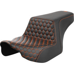 SADDLEMEN Step-Up Seat - Front Honeycomb - Orange Stitching - Touring '23.5-'25