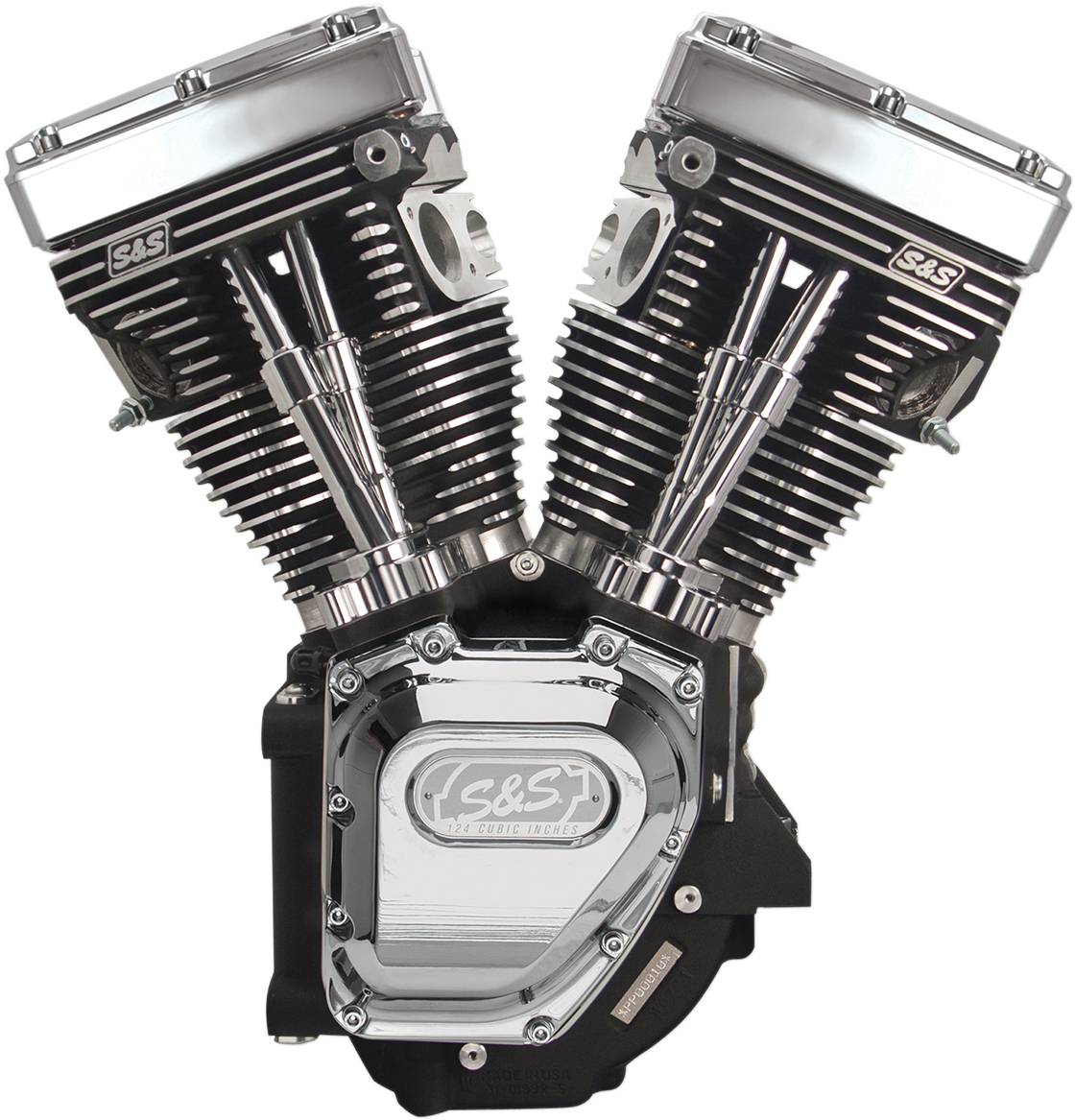 S&S CYCLE T124 Long Block Engine - Wrinkle Black with Chrome - Touring | Dyna