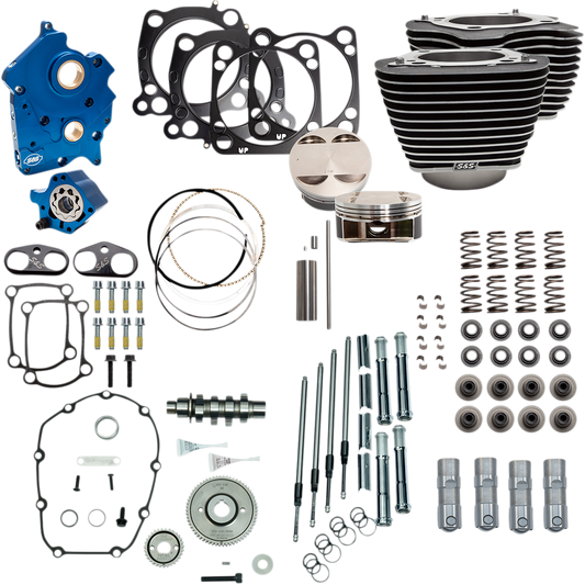 S&S CYCLE 128" Power Package Engine Performance Kit - Gear Drive - Wrinkle Black with Highlighted Fins