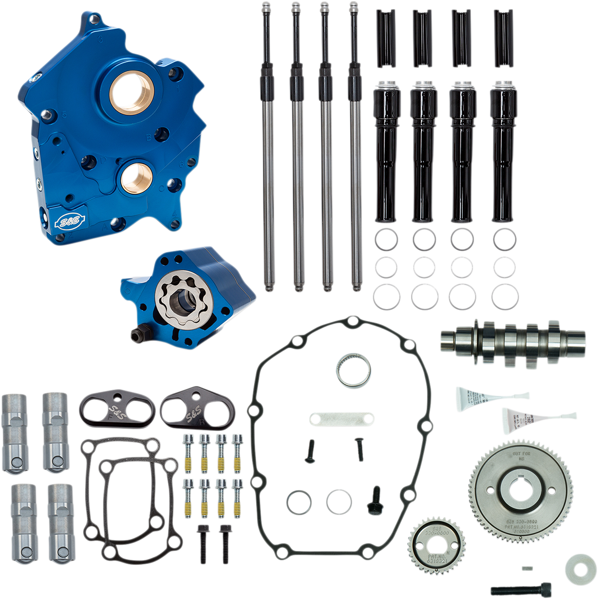 S&S CYCLE Cam Chest Kit with Plate - Gear Drive - Oil Cooled - 475 Cam - Black Pushrods - M8