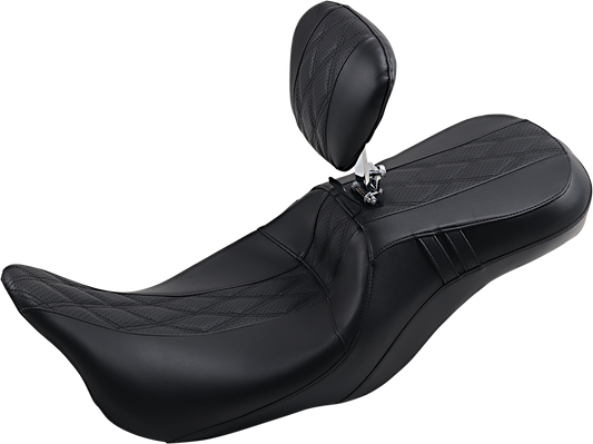 LE PERA Outcast GT Seat - 2-Up - With Backrest - Black Double Diamond - Perforated - Touring '08-'23