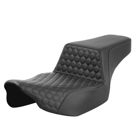 SADDLEMEN Step-Up Seat - Extended Reach - Front Honeycomb - Gray Stitch - Touring '23.5-'25