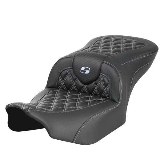 SADDLEMEN RoadSofa™ Seat - without Backrest - Carbon Fiber - Lattice Stitch - Silver Stitch - Touring '23.5-'25