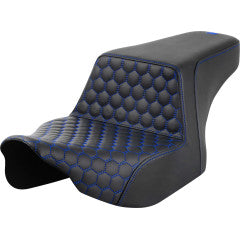 SADDLEMEN Step-Up Seat - Front Honeycomb - Blue Stitching - Touring '23.5-'25