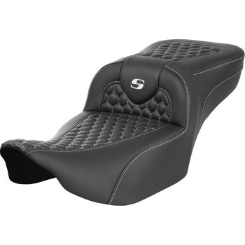 SADDLEMEN Roadsofa™ Seat - without Backrest - Honeycomb - White Stitch - Touring '23.5-'25