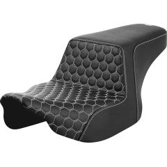 SADDLEMEN Step-Up Seat - Front Honeycomb - White Stitching - Touring '23.5-'25