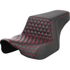SADDLEMEN Step-Up Seat - Front Honeycomb - Red Stitching - Touring '23.5-'25