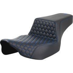 SADDLEMEN Step-Up Seat - Extended Reach - Front Honeycomb - Blue Stitch - Touring '23.5-'25