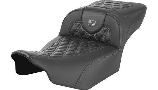 SADDLEMEN Roadsofa™ Extended Reach Seat - without Backrest - Lattice Stitch - Dark Gray Stitch - Touring '23.5-'25