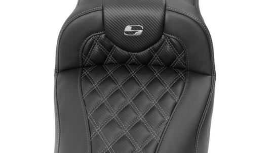 SADDLEMEN Roadsofa™ Extended Reach Seat - without Backrest - Lattice Stitch - Dark Gray Stitch - Touring '23.5-'25