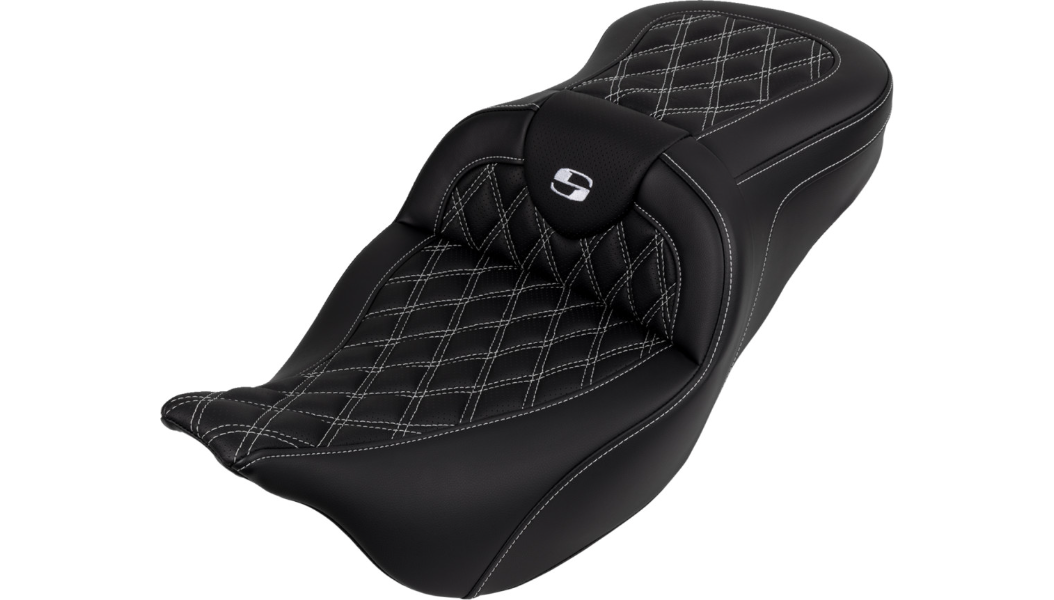 SADDLEMEN Roadsofa™ Seat - with Backrest - White Stitch - FL '08-'23