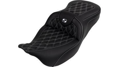 SADDLEMEN Roadsofa™ Seat - with Backrest - White Stitch - FL '08-'23