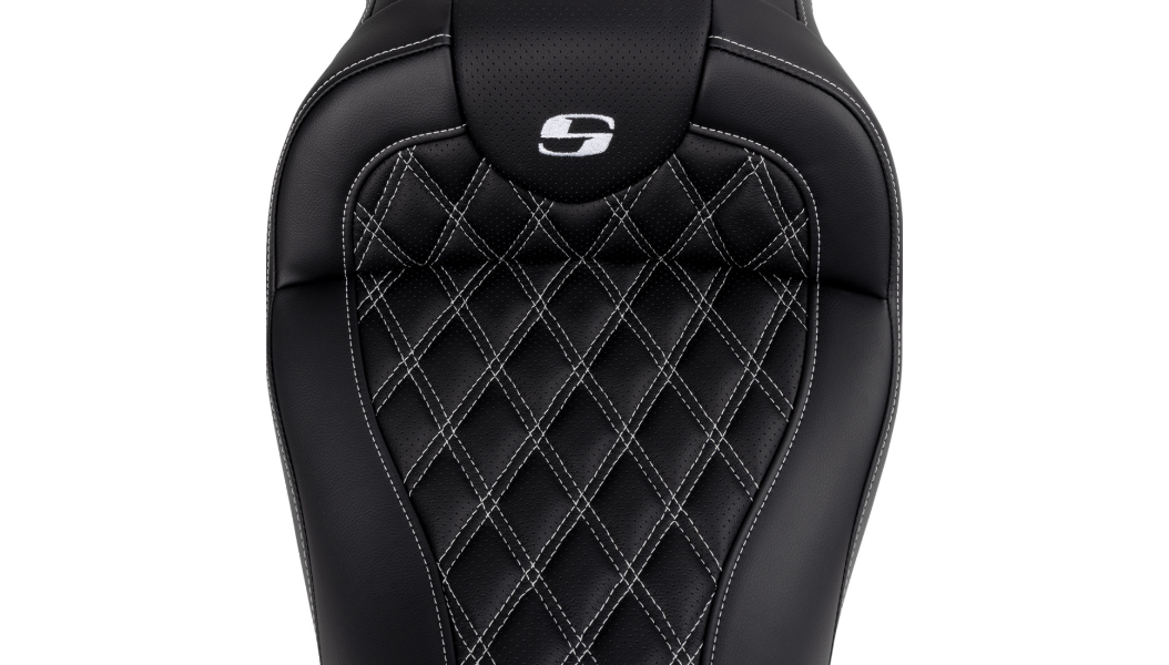 SADDLEMEN Roadsofa™ Seat - with Backrest - White Stitch - FL '08-'23