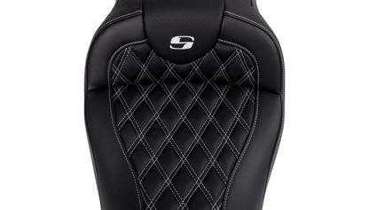 SADDLEMEN Roadsofa™ Seat - with Backrest - White Stitch - FL '08-'23