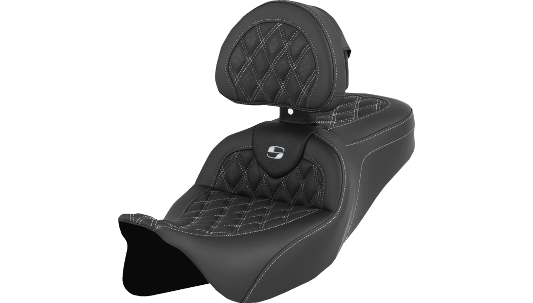 SADDLEMEN Roadsofa™ Seat - with Backrest - White Stitch - FL '08-'23