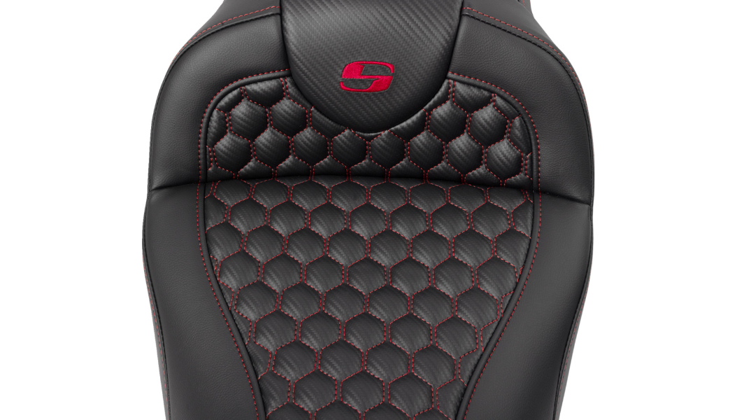 SADDLEMEN RoadSofa™ Seat - Honeycomb - Red Stitch - with Backrest - FLH/FLT '08-'23