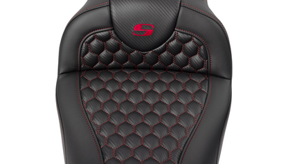 SADDLEMEN RoadSofa™ Seat - Honeycomb - Red Stitch - with Backrest - FLH/FLT '08-'23