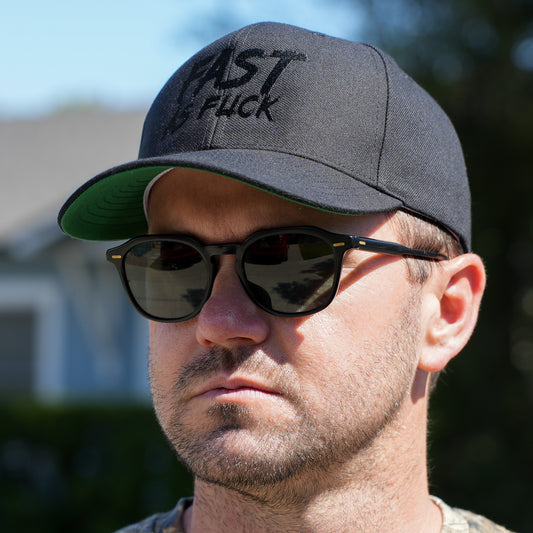 Mickey Cohen Motorsports Fast As Fuck Snap Back Hat Black On Black