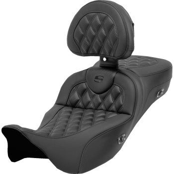 SADDLEMEN Roadsofa™ Extended Reach Seat - with Backrest - Lattice Stitch - Carbon Fiber - FL '08-'23